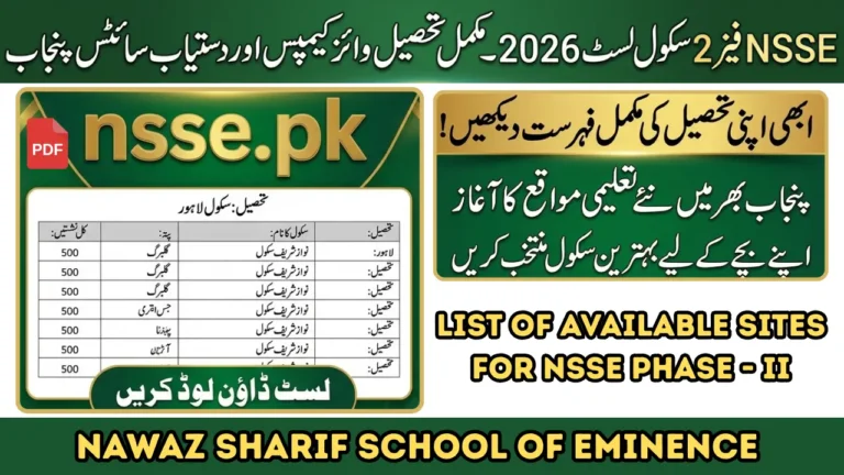 NSSE Phase 2 School List 2026 – Complete District & Tehsil-Wise Campus List Across Punjab